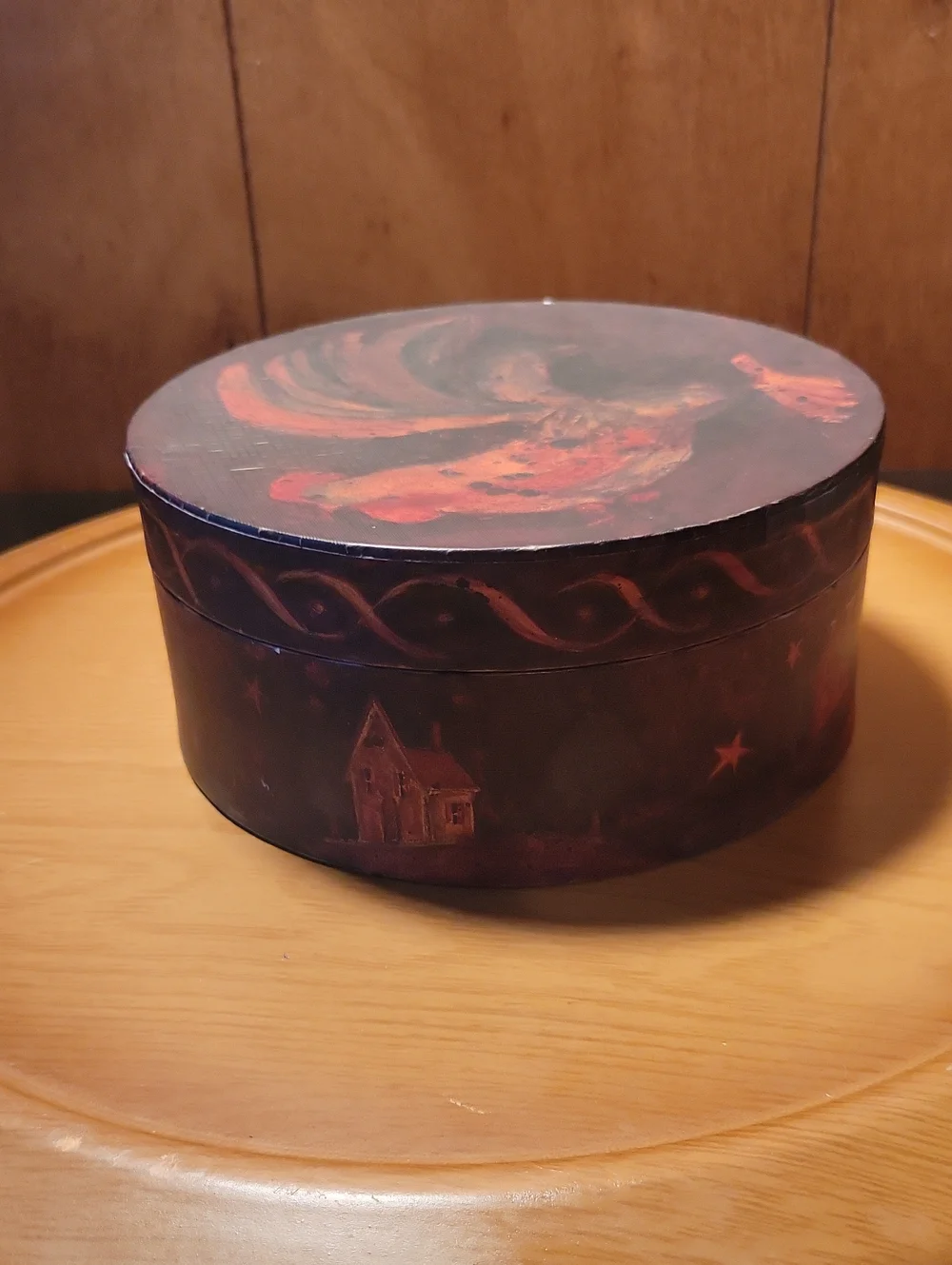 Lang Primitive Rooster Painted Box Round Candle Gift Set